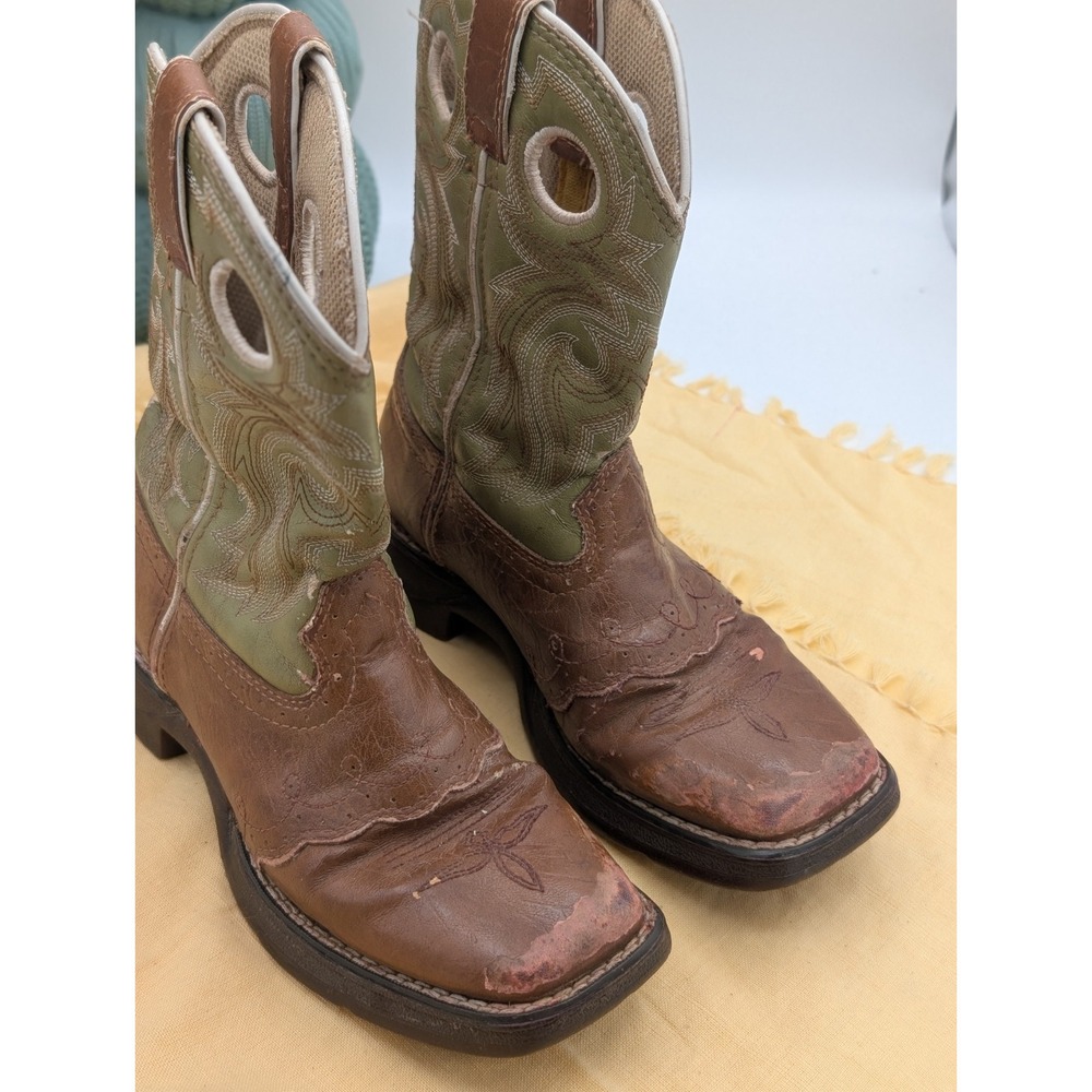Durango Kids Western Boots 13M Brown Sage Green Square Toe Lil Rebel BT282
